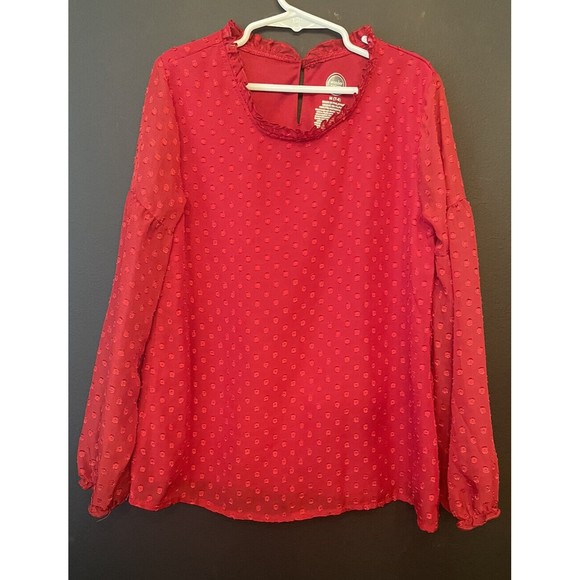Girls Wonder Nation Size 7/8 RED LONG SLEEVE BLOUSE - Picture 1 of 3